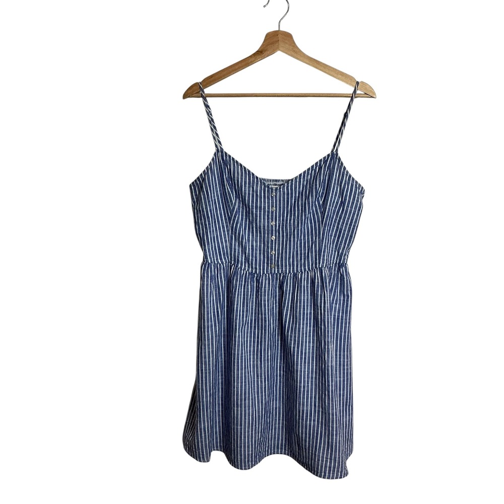 Abercrombie Fitch XL Blue White Striped Smocked Shirred Button Front Mini Dress